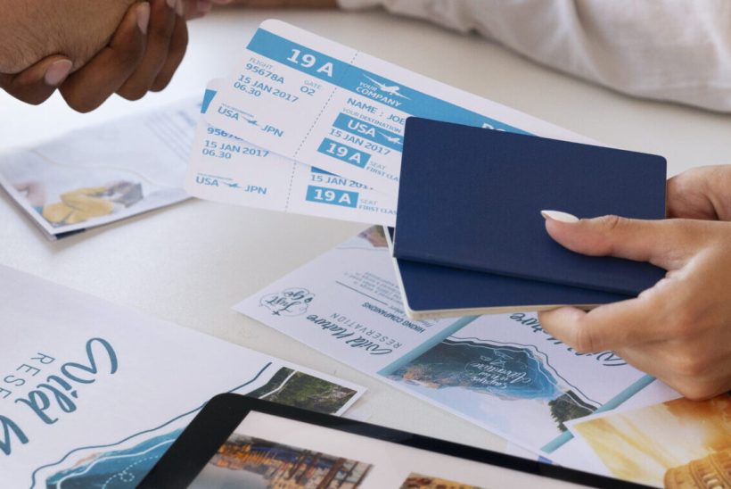 high-angle-people-working-travel-agency